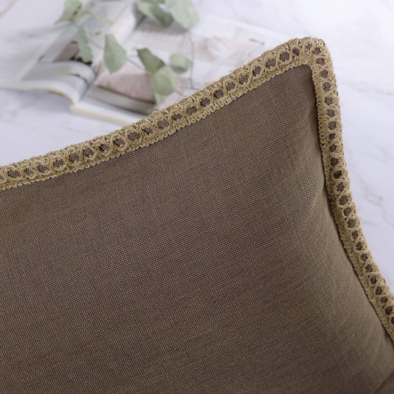 Phantoscope Farmhouse Throw Decorative Pillow Cover Burlap Linen Trimmed Tailored Edges Outdoor Pillow Geometric-Pattern Coffee 12 x 20 inches, 30 x 50 cm - Image 2